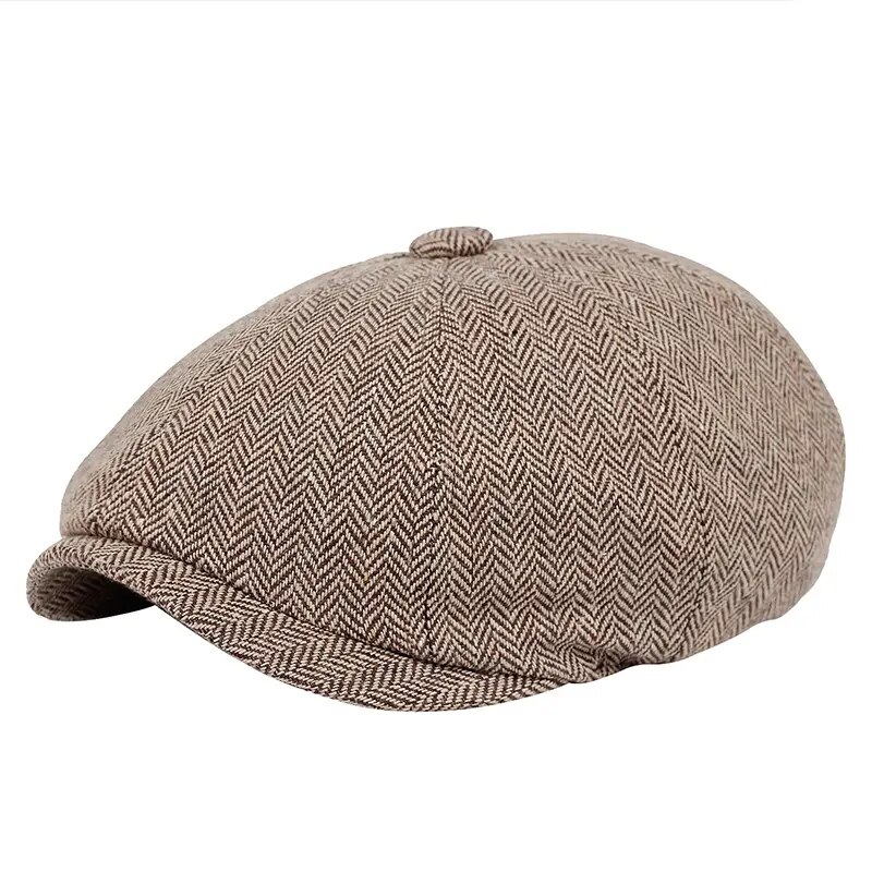 Vintage Herringbone Newsboy Cap for Men Classic British Flat Cap