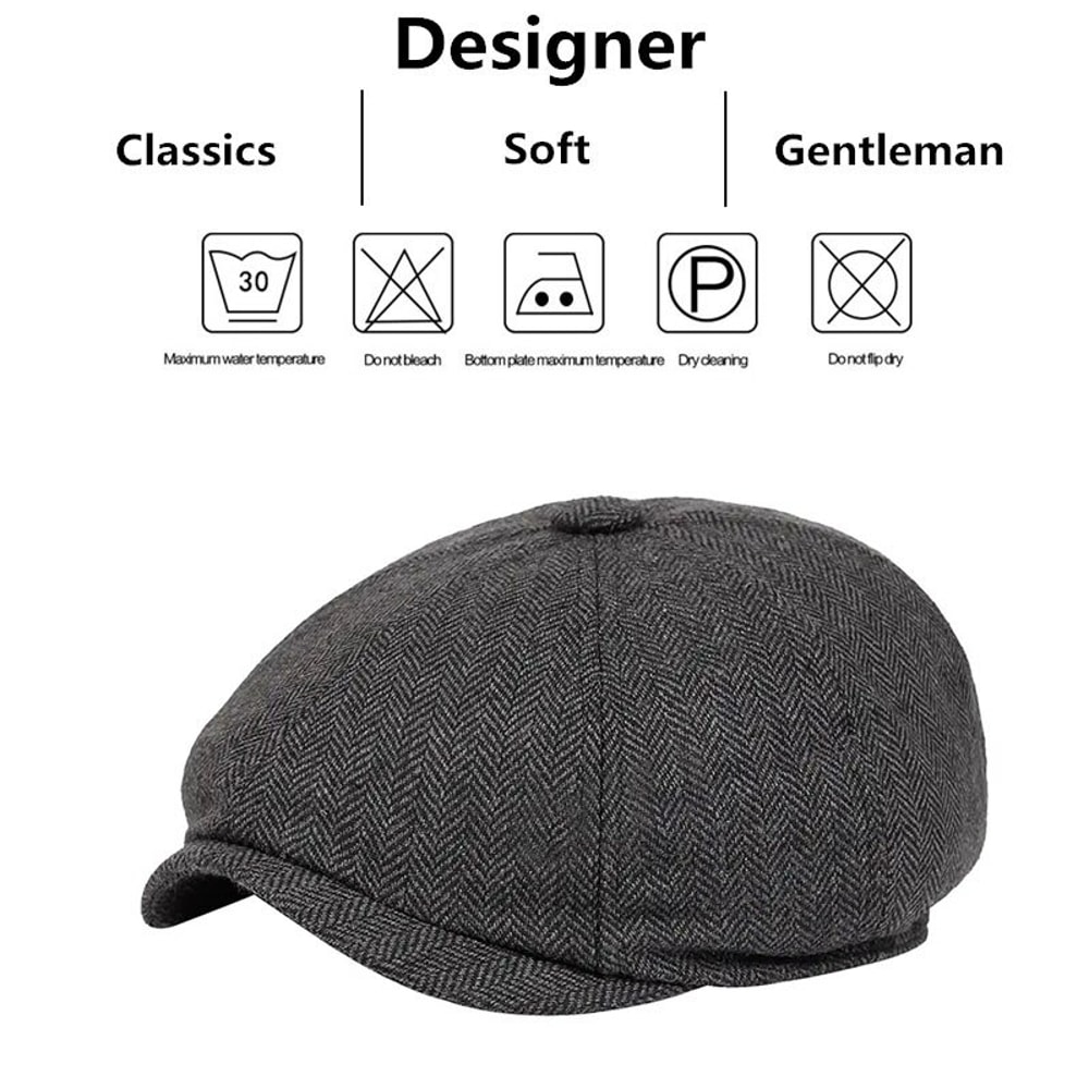 Vintage Herringbone Newsboy Cap for Men Classic British Flat Cap