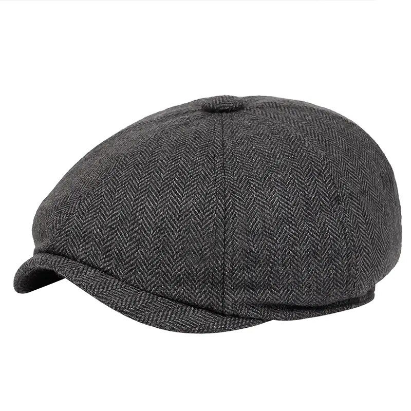 Vintage Herringbone Newsboy Cap for Men Classic British Flat Cap
