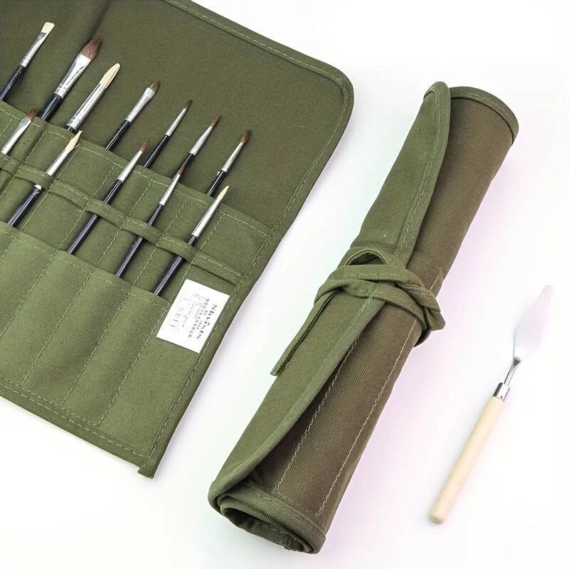 ArtistPro Paint Brush Holder Roll Up Canvas Organizer with Slots for Watercolor, Gouache & Calligraphy Tools