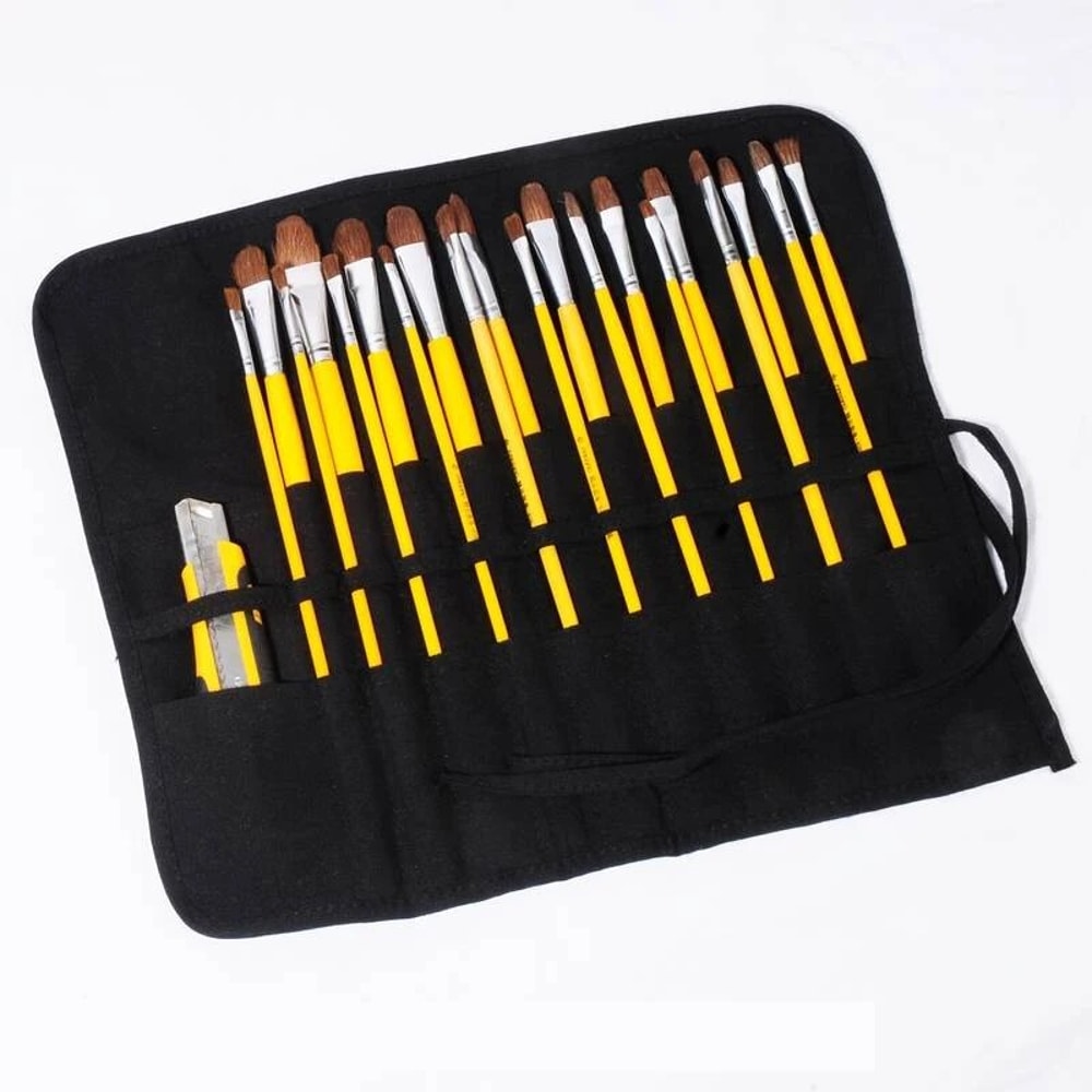 ArtistPro Paint Brush Holder Roll Up Canvas Organizer with Slots for Watercolor, Gouache & Calligraphy Tools