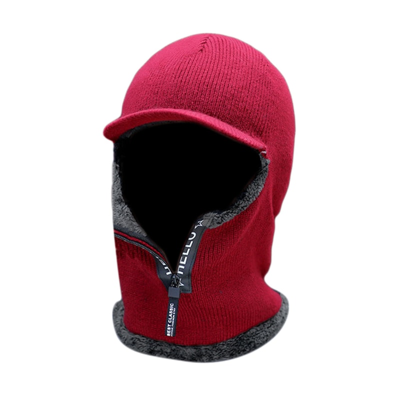 Men Windproof Outdoor Winter Knit Hat with Ear Protection and Visor Scarf Warm Cycling Winter Cap