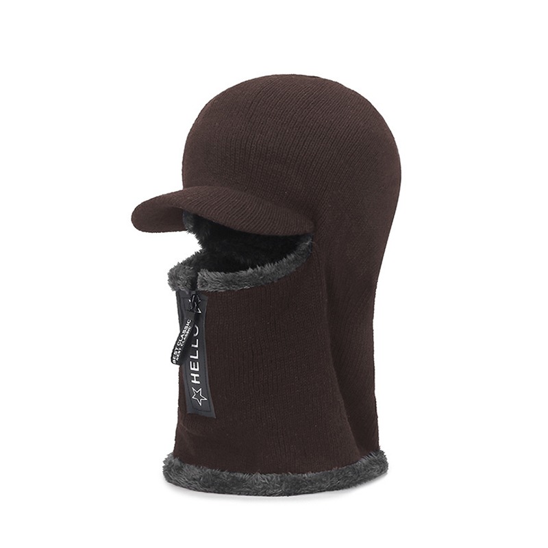 Men Windproof Outdoor Winter Knit Hat with Ear Protection and Visor Scarf Warm Cycling Winter Cap