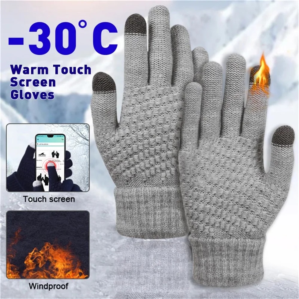 Winter Touch Screen Knit Gloves For Men Women Warm Stretch Driving Cycling Gloves 1