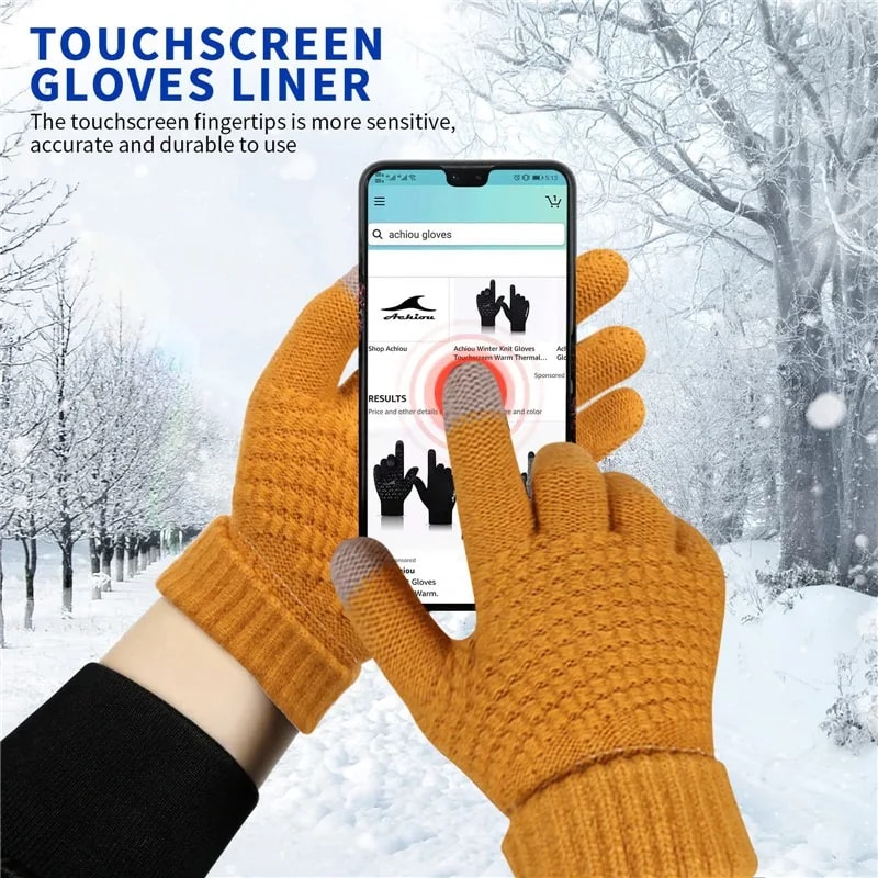 Winter Touch Screen Knit Gloves For Men Women Warm Stretch Driving Cycling Gloves 4