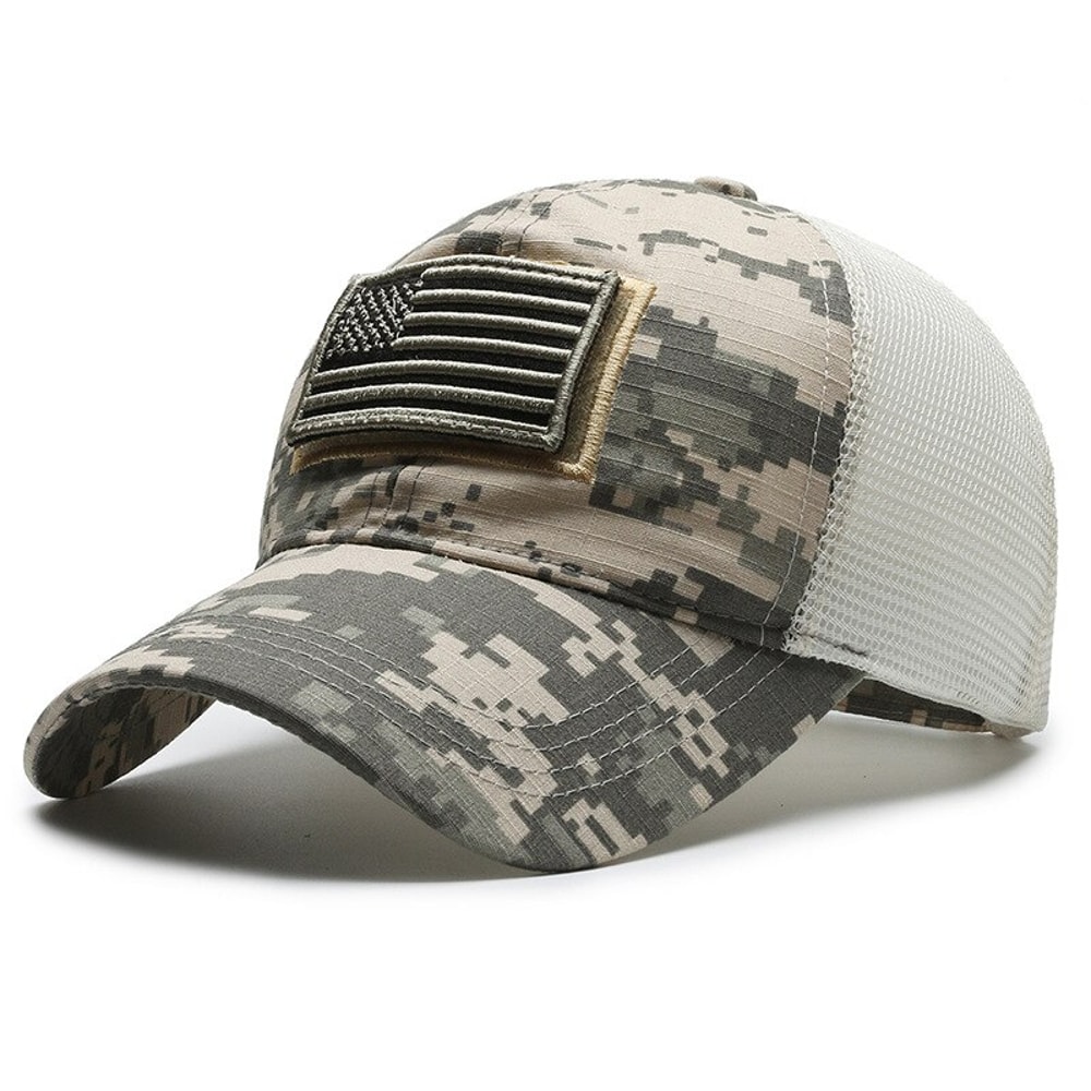 Patriotic American Flag Camo Mesh Baseball Cap Adjustable Outdoor Trucker Hat