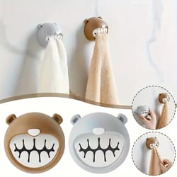 hugging bear towel holder set no drill adhesive wall hooks for bathroom & kitchen