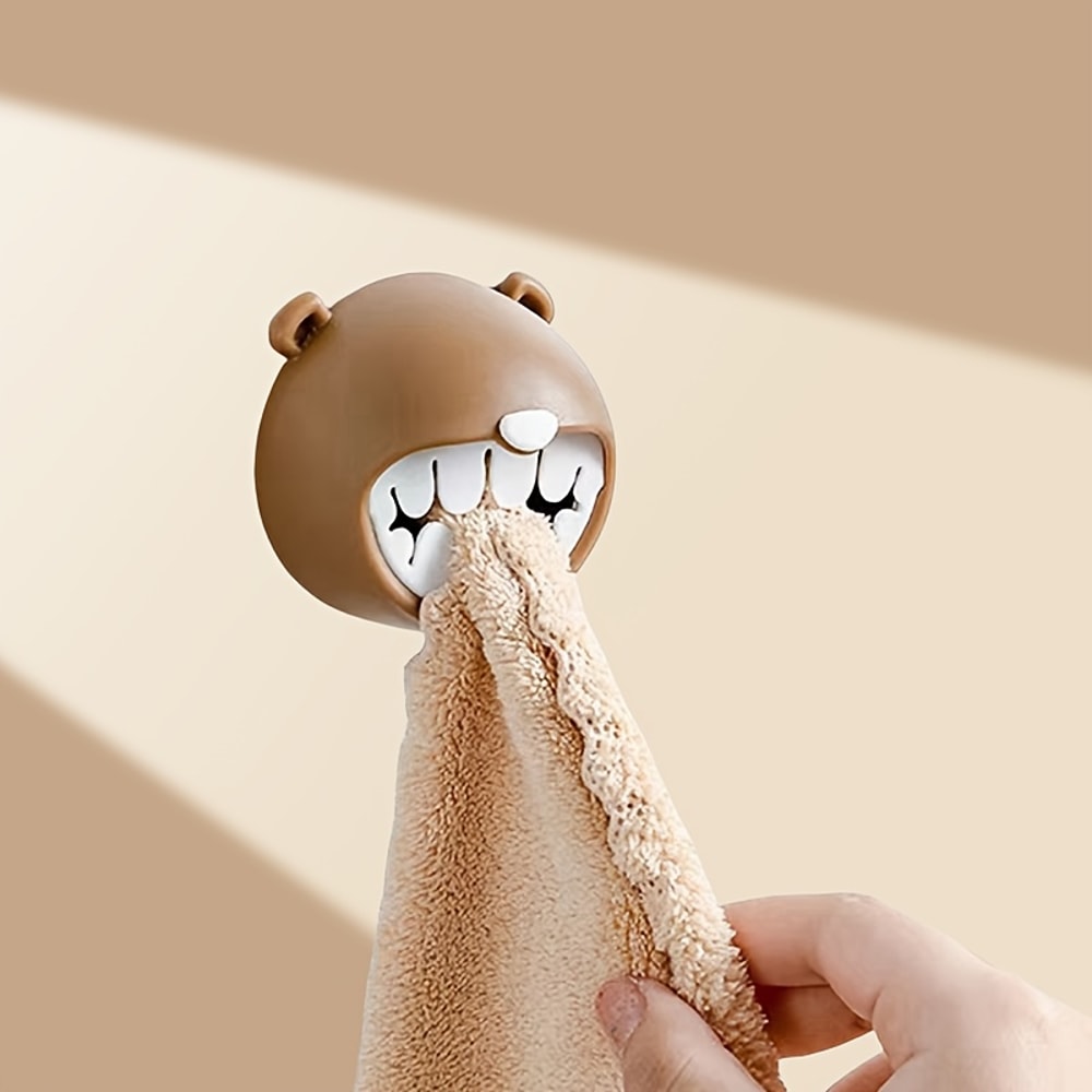 Hugging Bear Towel Holder Set No Drill Adhesive Wall Hooks for Bathroom & Kitchen