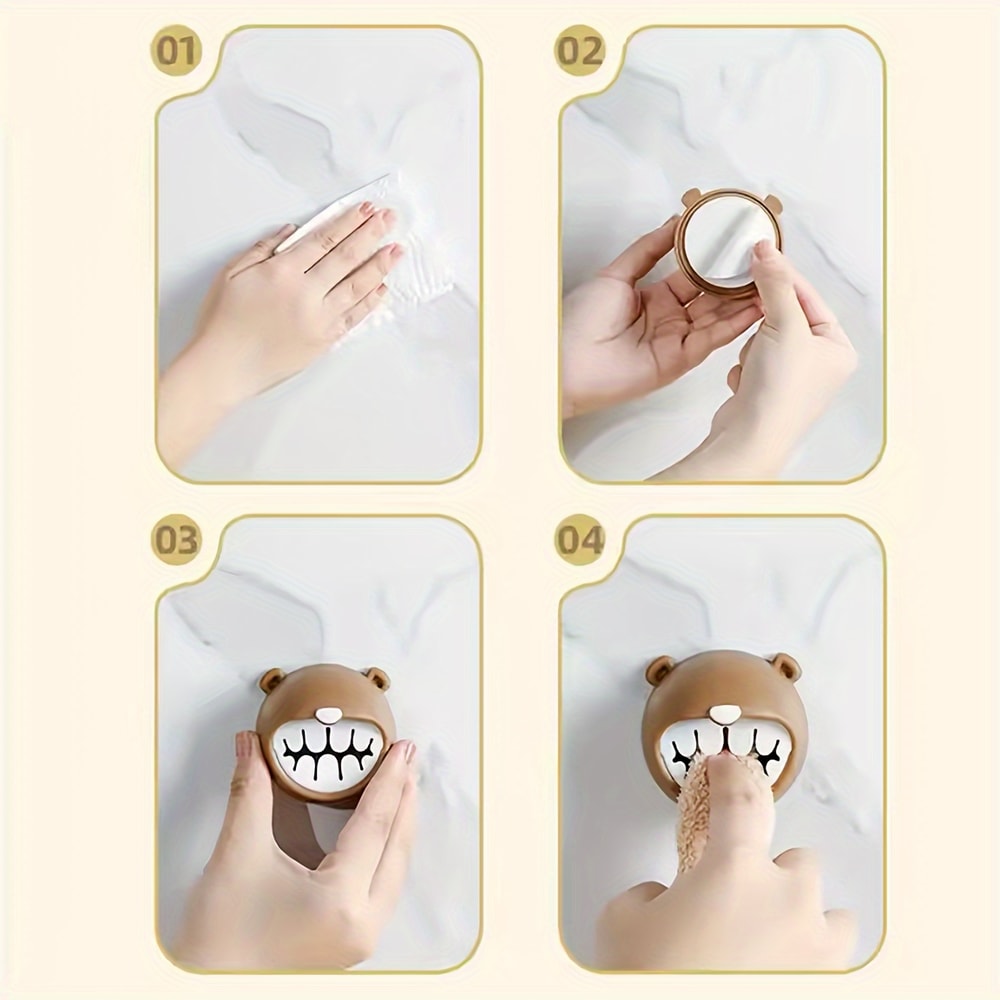 Hugging Bear Towel Holder Set No Drill Adhesive Wall Hooks for Bathroom & Kitchen