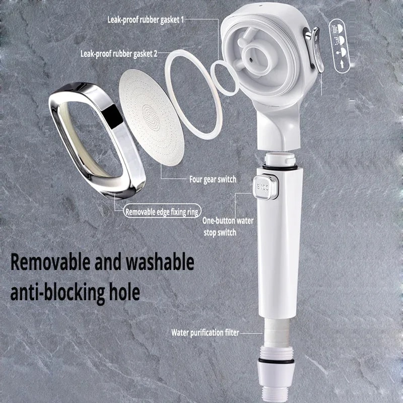 AquaPulse High Pressure Shower Head With Spray Modes Water Saving Stop Button 4