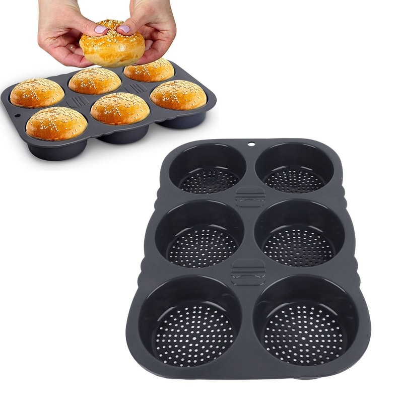Cavity Silicone Hamburger Bun Mold Pan Non Stick Reusable Burger Bread Baking Mold