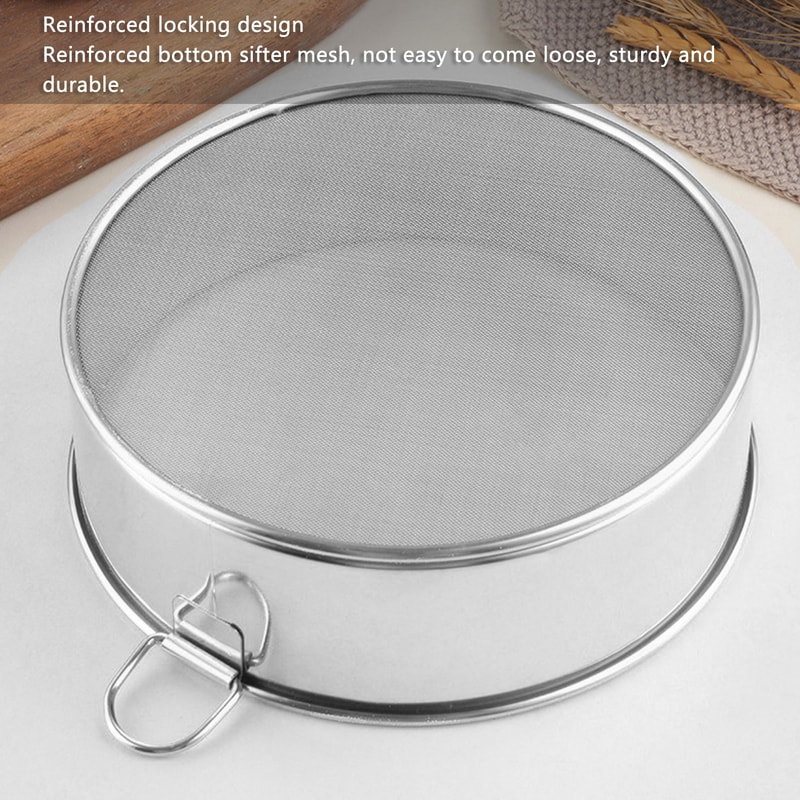 Professional Stainless Steel Flour Sieve Large Round Mesh Sifter for Baking