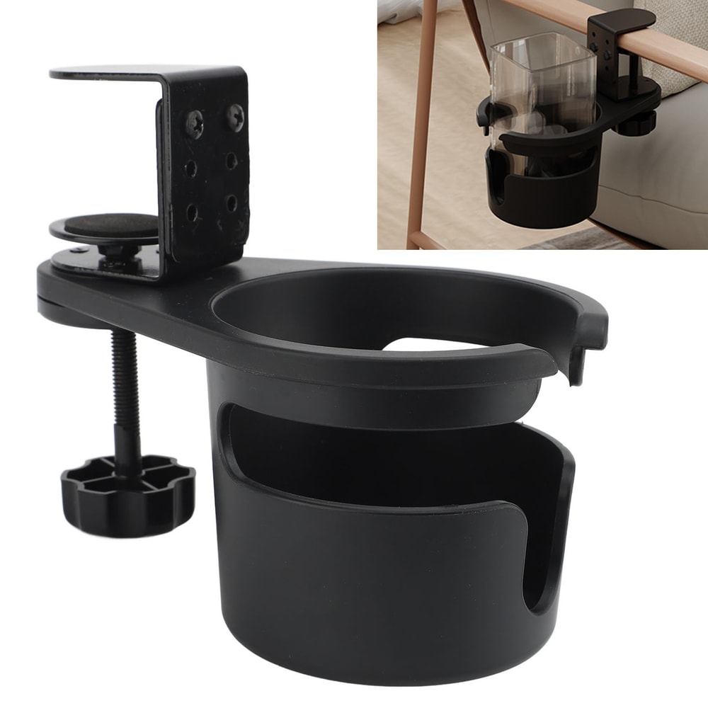 Rotating Clip On Desk Cup Holder for Coffee Mugs & Water Bottles