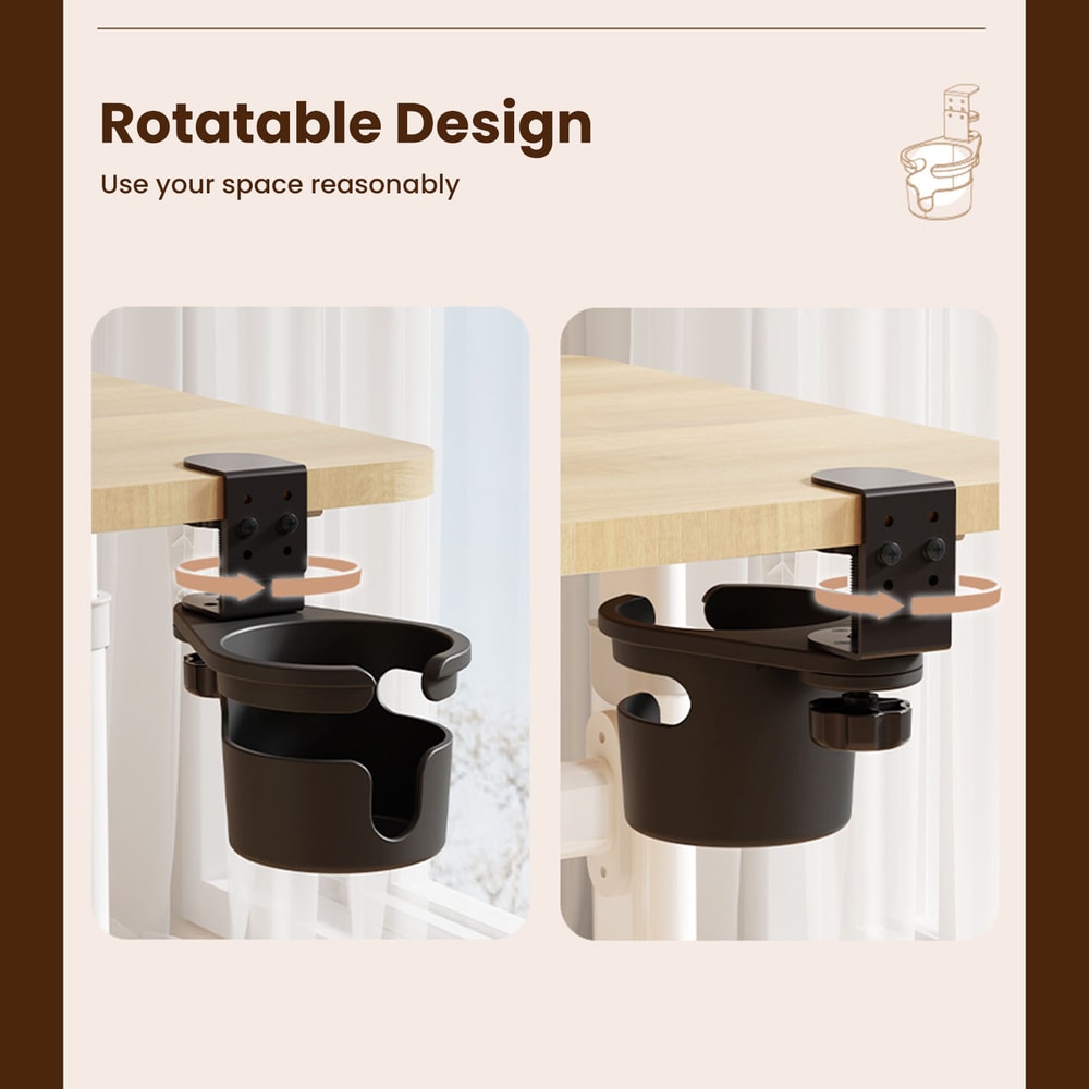 Rotating Clip On Desk Cup Holder for Coffee Mugs & Water Bottles