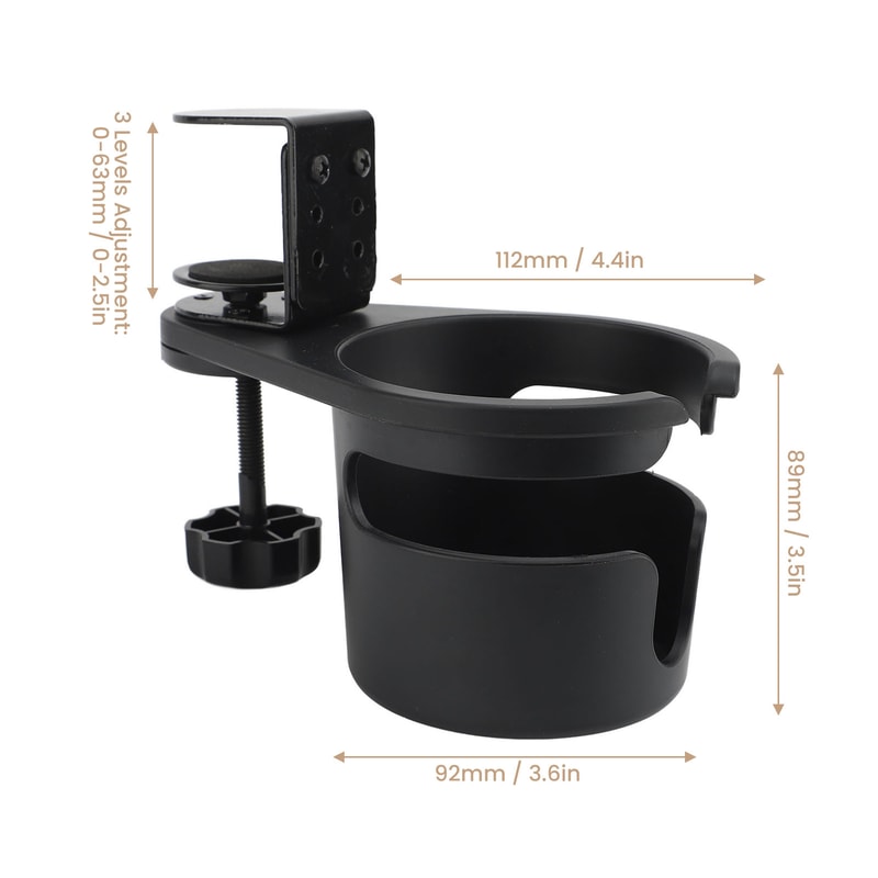 Rotating Clip On Desk Cup Holder for Coffee Mugs & Water Bottles