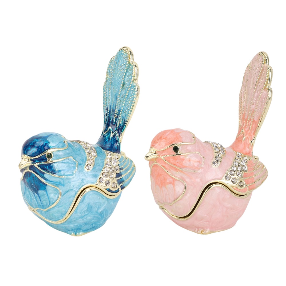 Crystal Bird Trinket Box Jewelry Organizer Enamel Keepsake Ring Earring Storage 0
