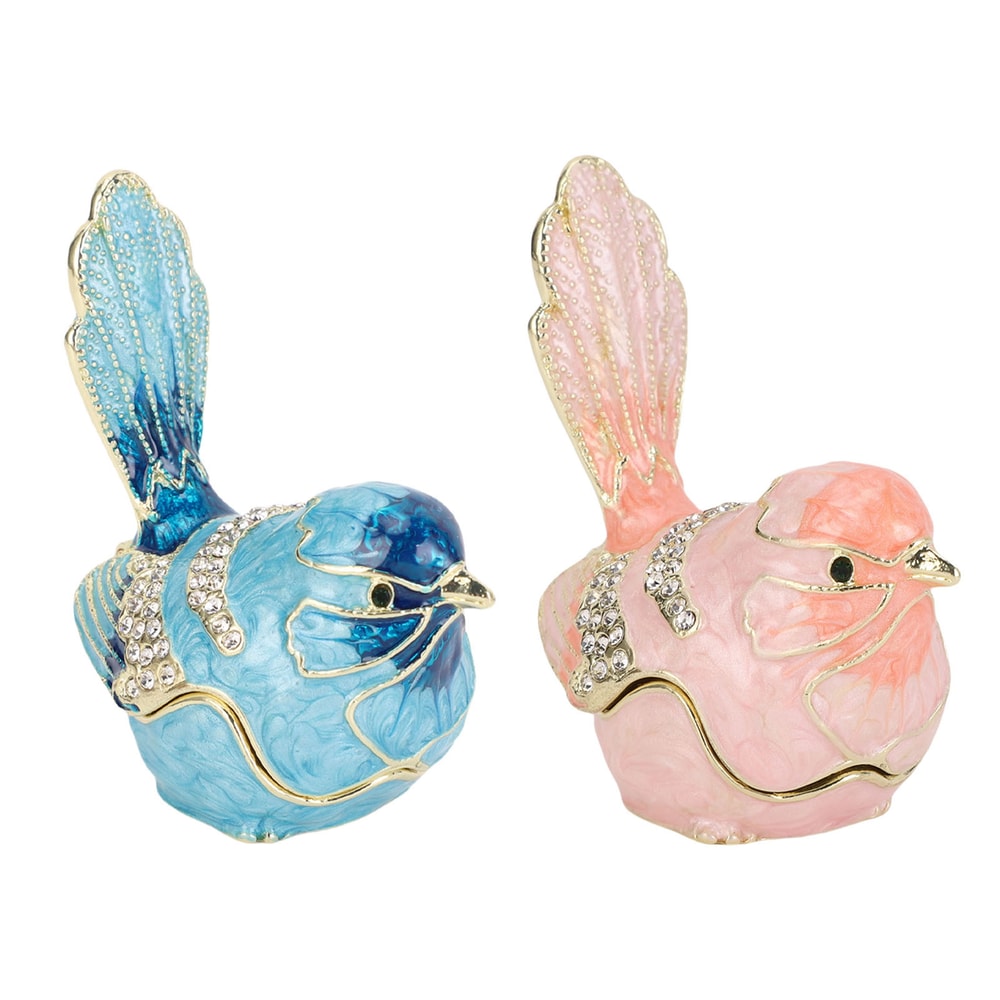 Crystal Bird Trinket Box Jewelry Organizer Enamel Keepsake Ring Earring Storage 1