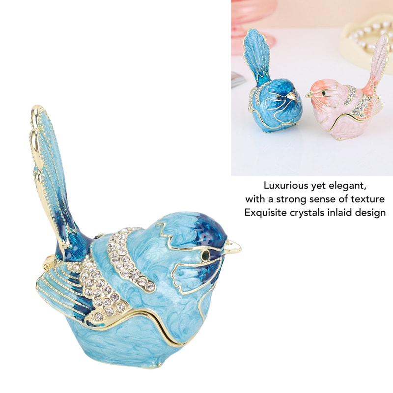 Crystal Bird Trinket Box Jewelry Organizer Enamel Keepsake Ring Earring Storage 3