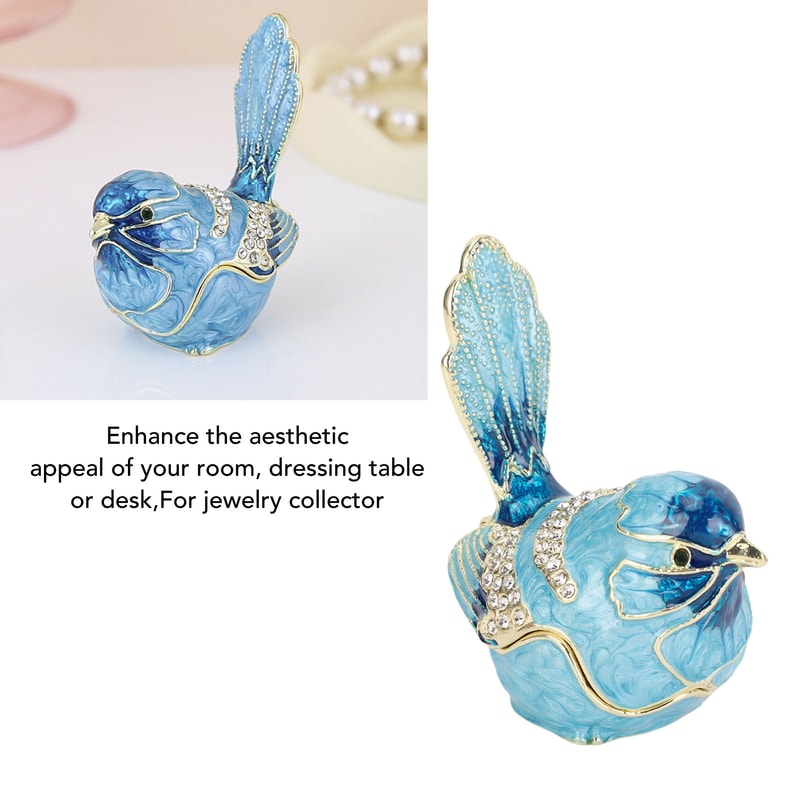 Crystal Bird Trinket Box Jewelry Organizer Enamel Keepsake Ring Earring Storage 4