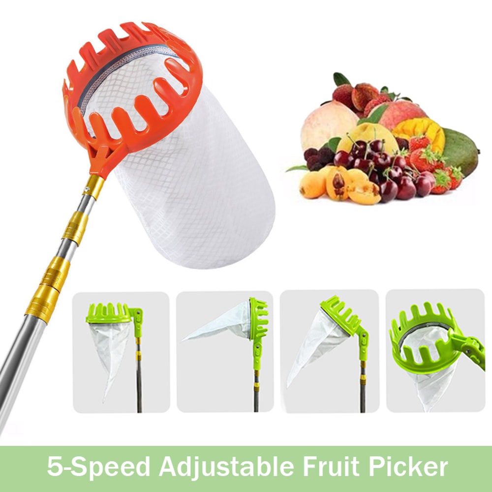 Speed Adjustable Fruit Picker with Basket Telescopic Orchard Harvesting Tool