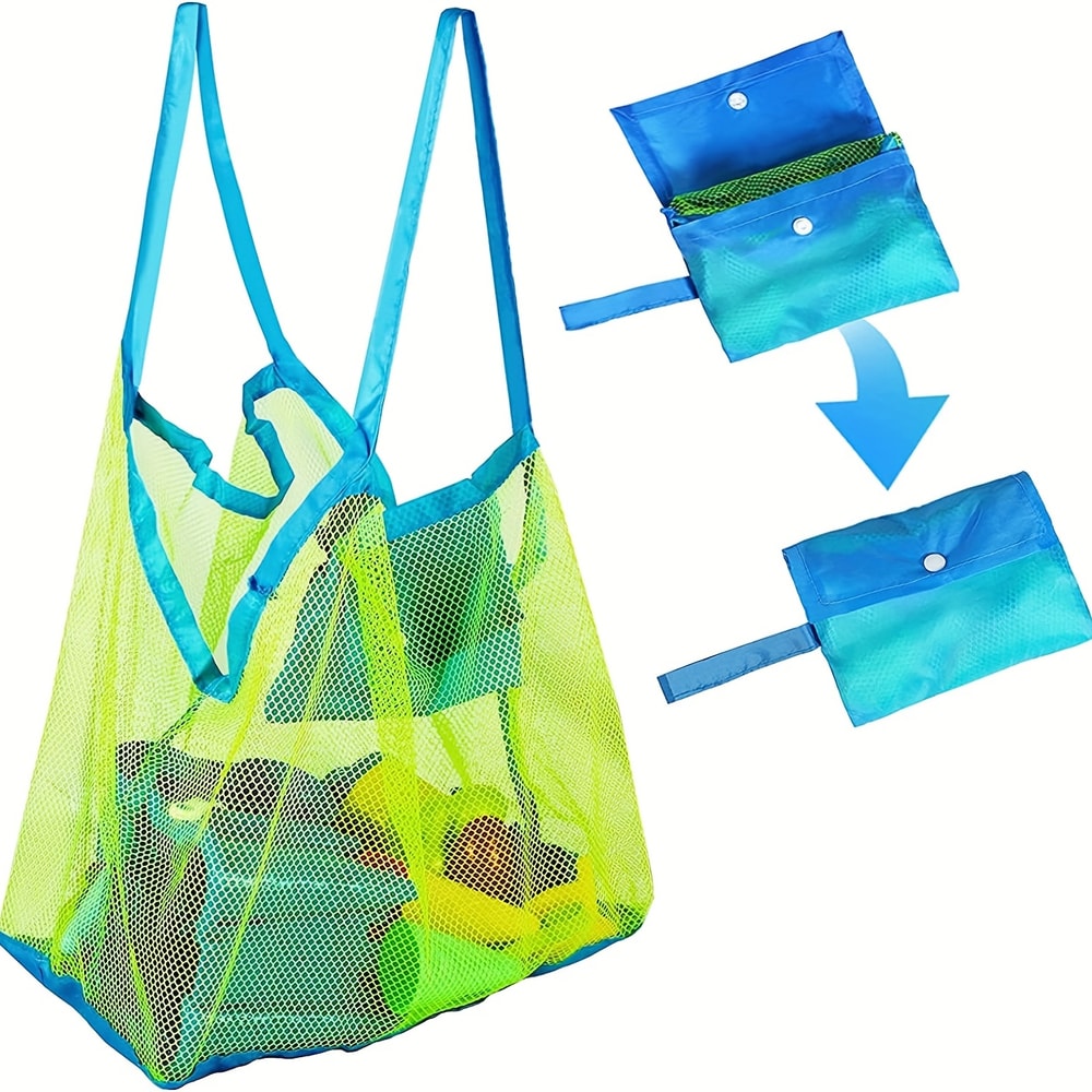 Kids Large Mesh Beach Toy Bag Durable Sand Toy Storage With Pockets 0