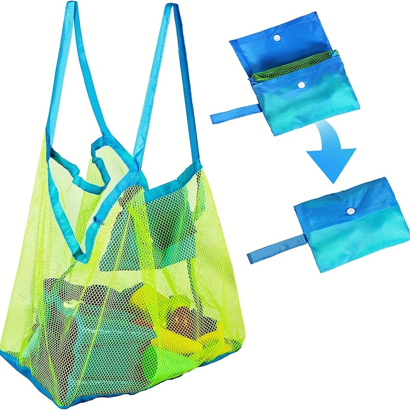 Kids Large Mesh Beach Toy Bag Durable Sand Toy Storage With Pockets 0