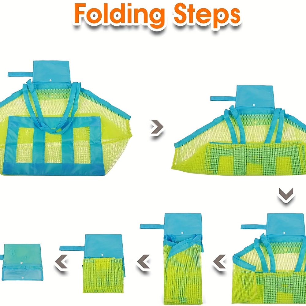 Kids Large Mesh Beach Toy Bag Durable Sand Toy Storage With Pockets 3
