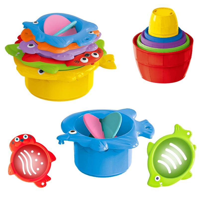 Montessori Stacking Bath Cups Toy Set for Toddlers Beach & Water Play