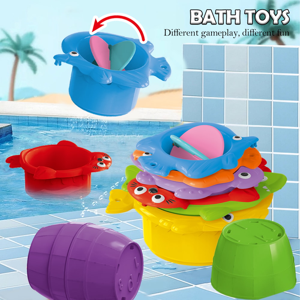 Montessori Stacking Bath Cups Toy Set for Toddlers Beach & Water Play