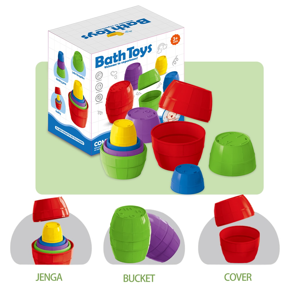 Montessori Stacking Bath Cups Toy Set for Toddlers Beach & Water Play