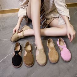 women leather sandals flat soled retro frosted roman baotou sandals with adjustable buckle strap