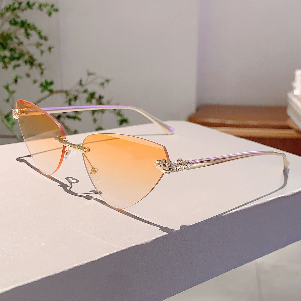 Vintage Rimless Triangle Cat Eye Sunglasses Luxury Designer Sun Glasses for Women Men