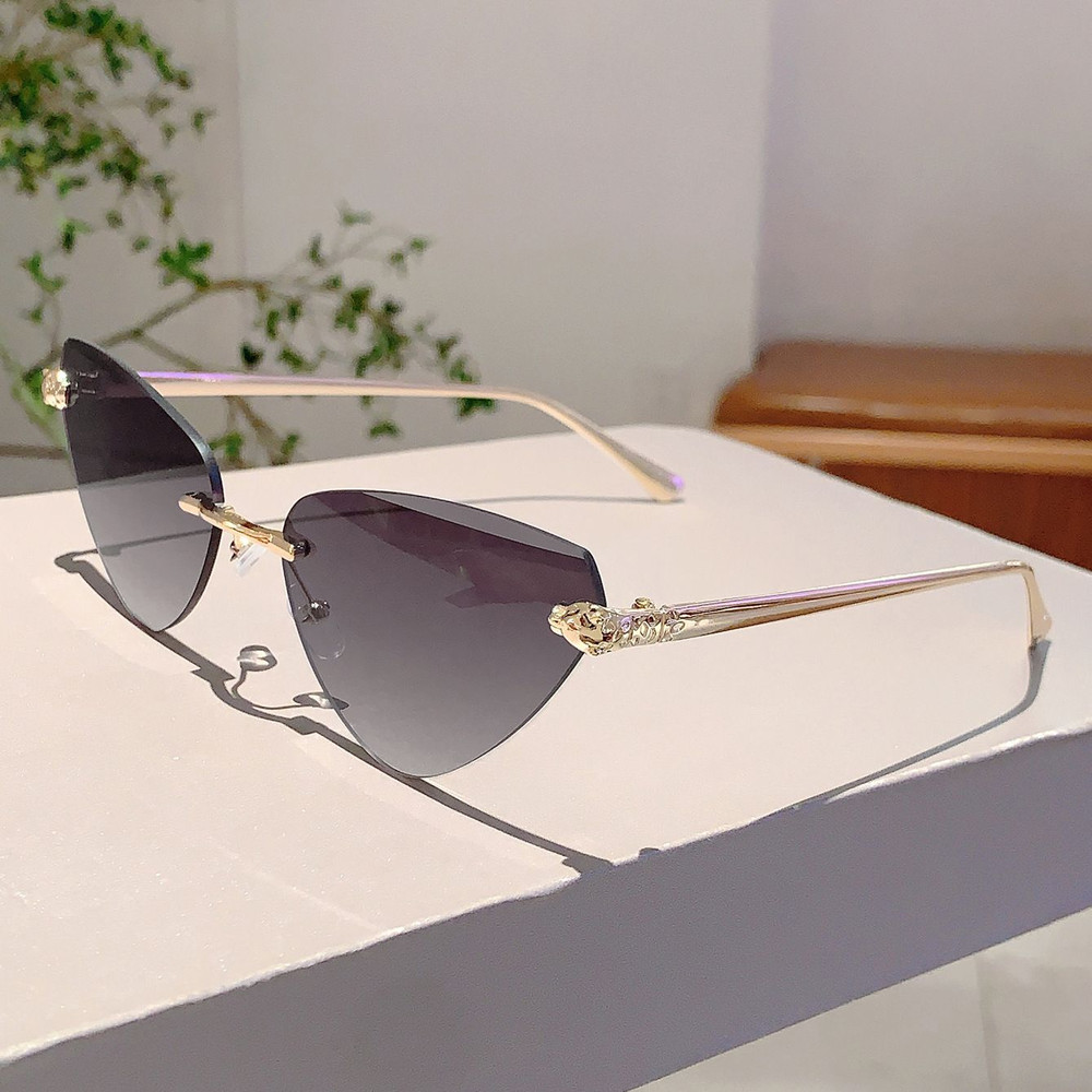 Vintage Rimless Triangle Cat Eye Sunglasses Luxury Designer Sun Glasses for Women Men