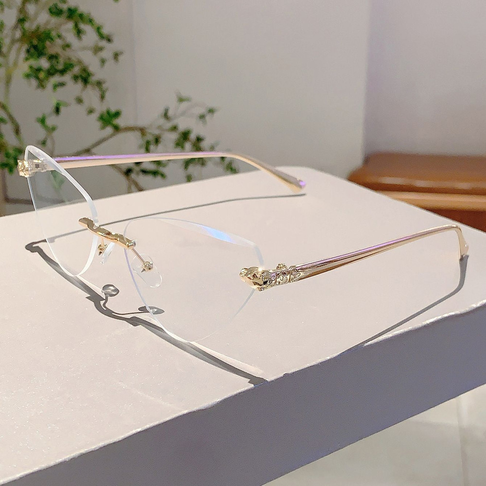 Vintage Rimless Triangle Cat Eye Sunglasses Luxury Designer Sun Glasses for Women Men