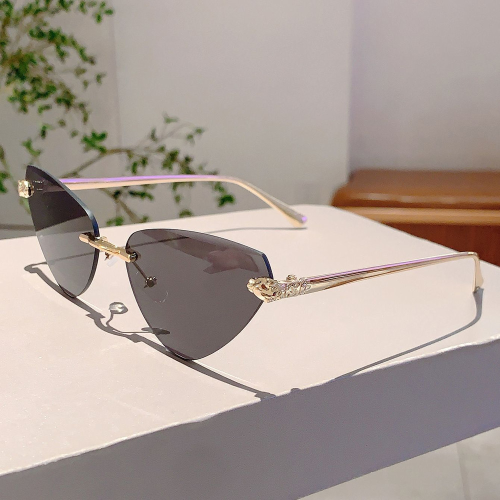 Vintage Rimless Triangle Cat Eye Sunglasses Luxury Designer Sun Glasses for Women Men