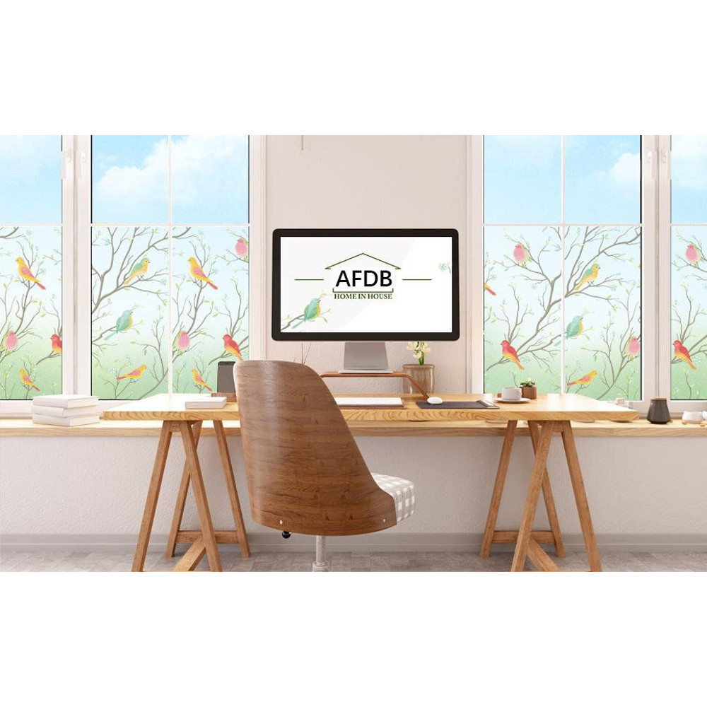Opaque Privacy Window Film with Static Cling Decorative Bird Decals Frosted Glass Stickers for Ho