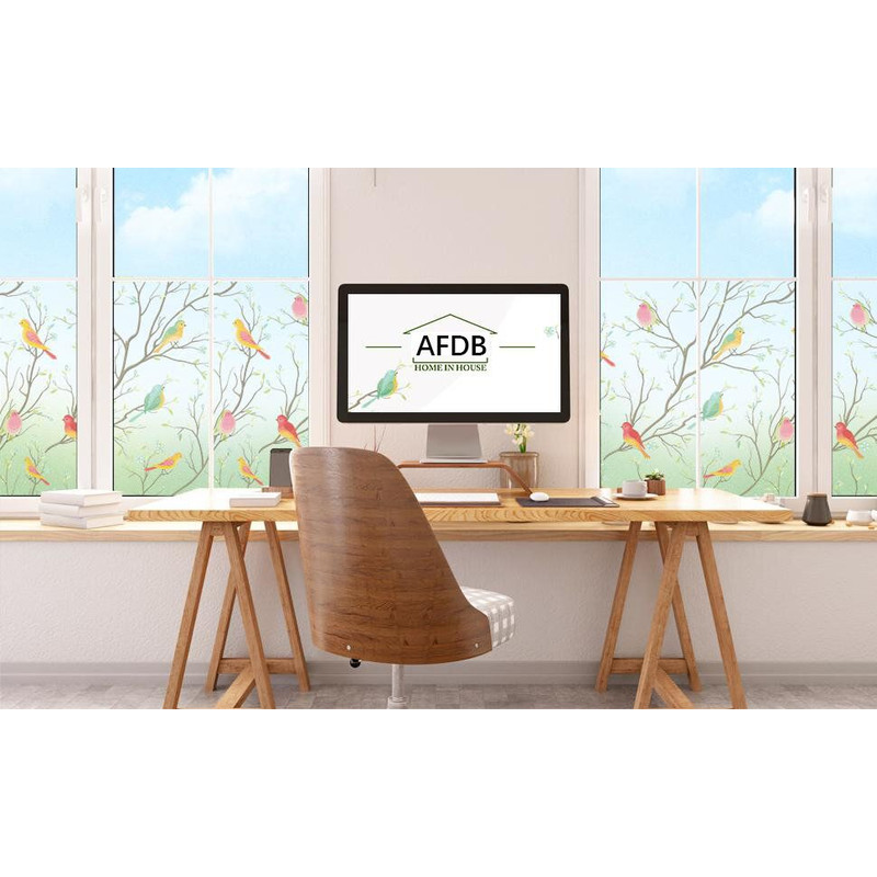 Opaque Privacy Window Film with Static Cling Decorative Bird Decals Frosted Glass Stickers for Ho