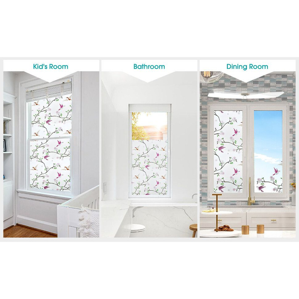 Opaque Privacy Window Film with Static Cling Decorative Bird Decals Frosted Glass Stickers for Ho