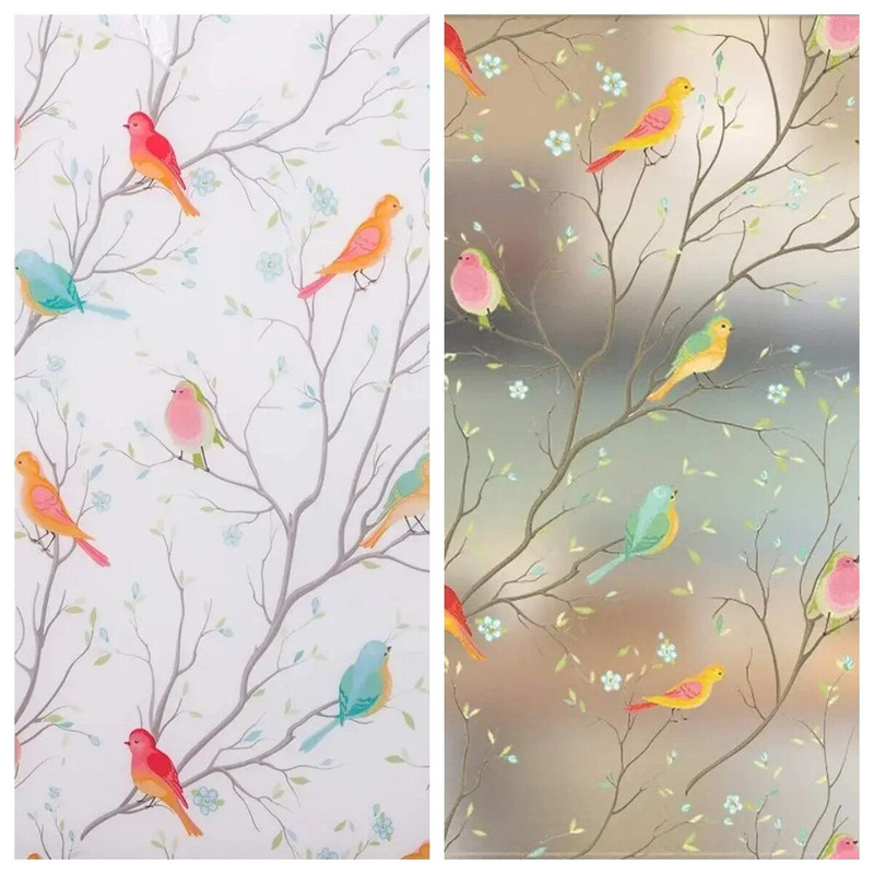 Opaque Privacy Window Film with Static Cling Decorative Bird Decals Frosted Glass Stickers for Ho