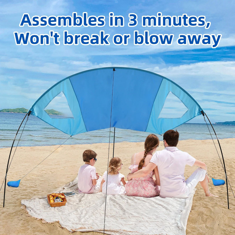 Beach Sunshade Shelter Portable Wind Powered Sun Tent For Family Trips Easy To Carry  Install 1