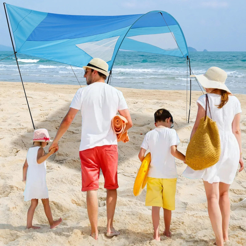 Beach Sunshade Shelter Portable Wind Powered Sun Tent For Family Trips Easy To Carry  Install 0