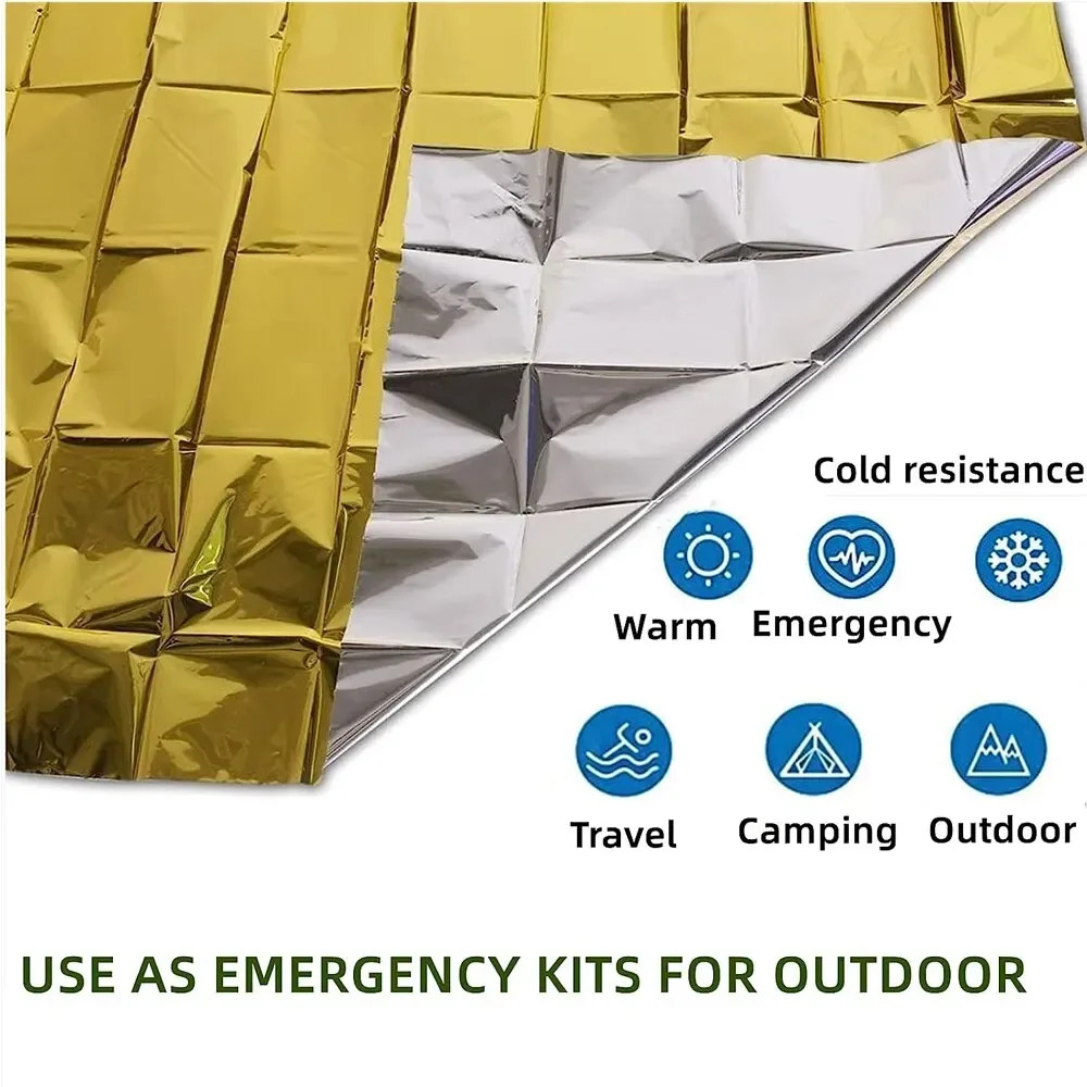 Emergency Thermal Blanket Reflective First Aid Survival Wrap Waterproof Windproof  Reusable For Cam 3