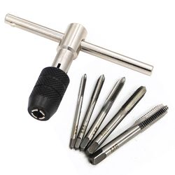 premium hand tap wrench thread tapping tool set m3 to m8 t shaped tap wrench & 5pc hand tap kit