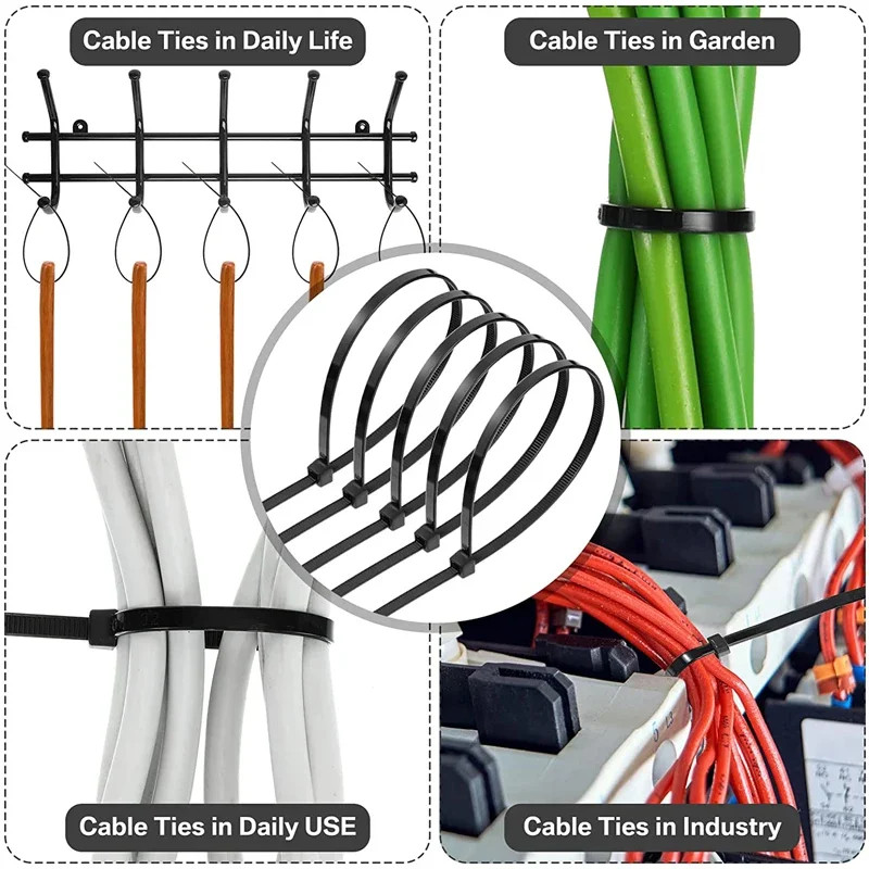Premium Cord Ties Straps Durable Nylon Cable Ties for Home Office DIY Organizing