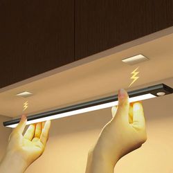 motion sensor led lamp, usb-c rechargeable, durable aluminum light for cabinets, kitchen & wardrobe