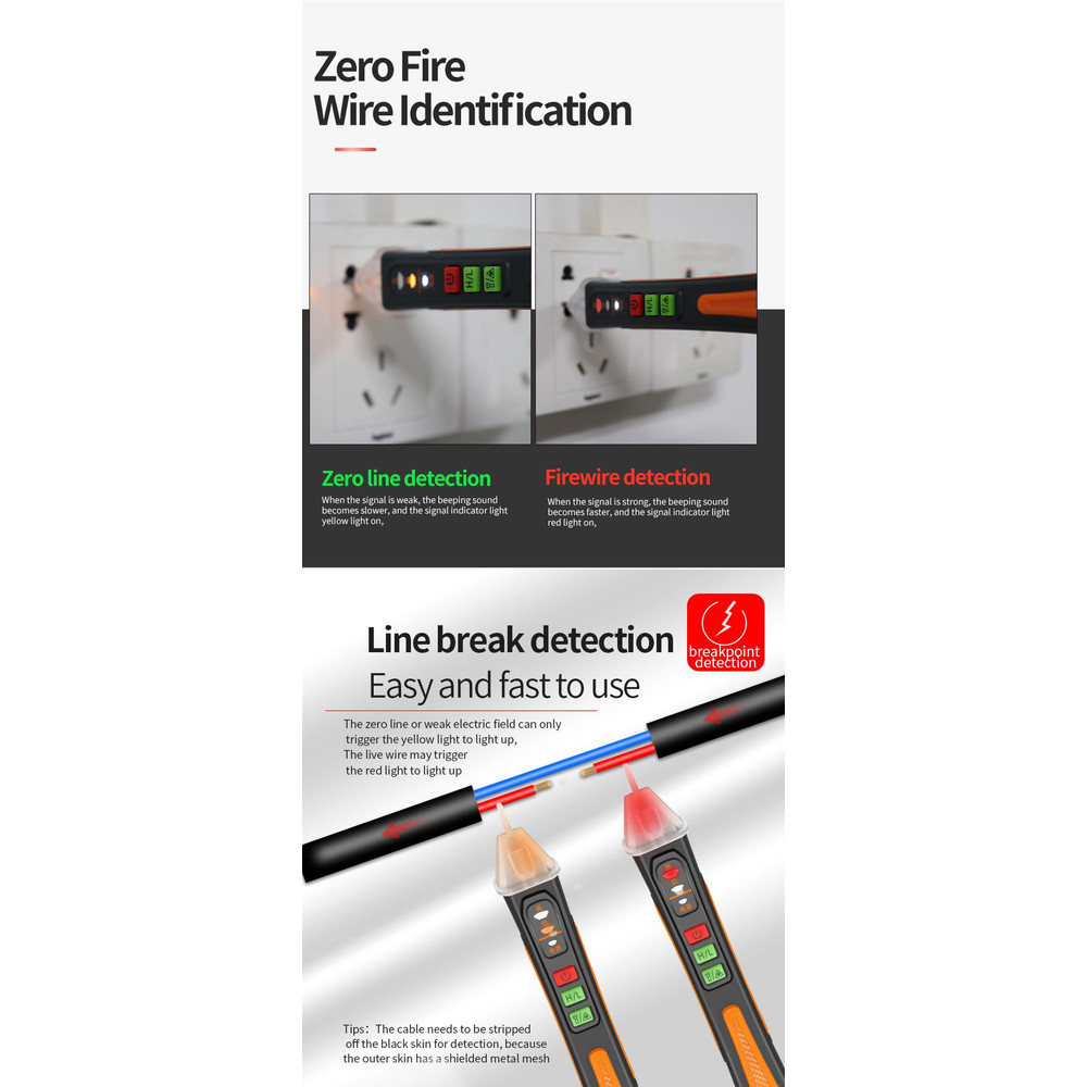 Electrical Pen Voltage Detector NonContact AC Tester with Smart Breakpoint Detection 121000V