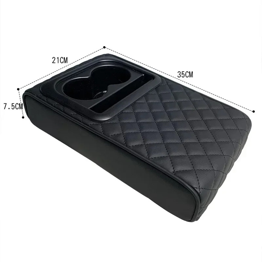 Universal Car Center Console Armrest Cushion With 2 Cup Holders PU Leather Height Adjustable Pad Fo 4
