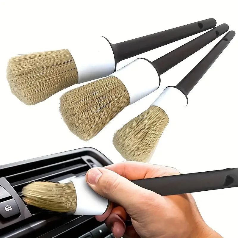 Premium Boar Hair Bristle Brushes Exterior Interior Detail Brush For Car Cleaning Auto Detailing 4