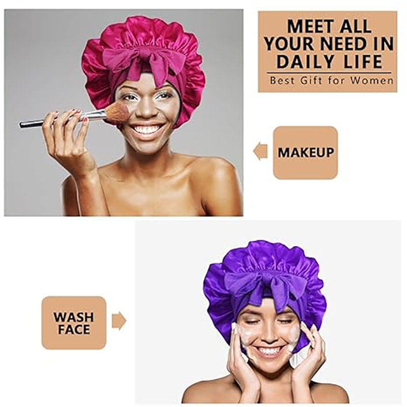 New Satin Sleeping Cap For Women Solid Wide Band Stretch Bonnet For Hair Care Night Protection 1