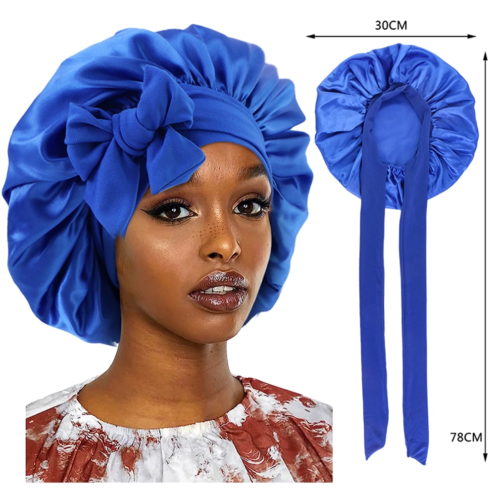 New Satin Sleeping Cap For Women Solid Wide Band Stretch Bonnet For Hair Care Night Protection 9